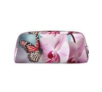 PPTHSNVB Federmäppchen Orchidee, Blume, Schmetterling, weich, frisch, Federtasche, mit Reißverschluss, großes Fassungsvermögen, Leder-Bleistifttasche, tragbare Make-up-Tasche für Damen und Herren