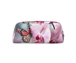 PPTHSNVB Federmäppchen Orchidee, Blume, Schmetterling, weich, frisch, Federtasche, mit Reißverschluss, großes Fassungsvermögen, Leder-Bleistifttasche, tragbare Make-up-Tasche für Damen und Herren