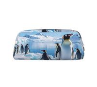 PPTHSNVB Federmäppchen Pinguin Antarktis Eis-Bleistifttasche mit Reißverschluss, großes Fassungsvermögen, Leder-Bleistifttasche, tragbare Make-up-Tasche für Damen und Herren, silber, Einheitsgröße