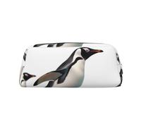 PPTHSNVB Federmäppchen Pinguin Federmäppchen mit Reißverschluss, großes Fassungsvermögen, Leder, tragbare Make-up-Tasche für Damen und Herren, silber, Einheitsgröße, Druck