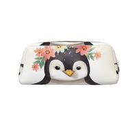 PPTHSNVB Federmäppchen Pinguin mit Blumen, Federmäppchen mit Reißverschluss, großes Fassungsvermögen, Leder-Bleistifttasche, tragbare Make-up-Tasche für Damen und Herren, gold, Einheitsgröße, Druck