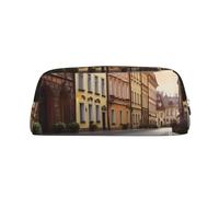 PPTHSNVB Federmäppchen Polens Historisches Zentrum Straße Federmäppchen mit Reißverschluss Federmäppchen Große Kapazität Leder Federmäppchen Tragbare Make-up-Tasche für Damen Herren, silber