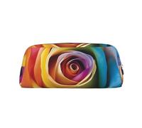 PPTHSNVB Federmäppchen, Regenbogen-Rose, Blume, Federmäppchen mit Reißverschluss, großes Fassungsvermögen, Leder-Bleistifttasche, tragbare Make-up-Tasche für Damen und Herren, silber, Einheitsgröße