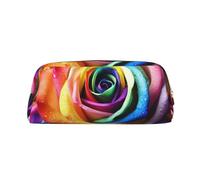 PPTHSNVB Federmäppchen, Regenbogen-Rose, Federmäppchen mit Reißverschluss, großes Fassungsvermögen, Leder, tragbare Make-up-Tasche für Damen und Herren, gold, Einheitsgröße, Druck