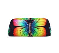 PPTHSNVB Federmäppchen, Regenbogen-Schmetterling, Federmäppchen mit Reißverschluss, großes Fassungsvermögen, Leder, tragbare Make-up-Tasche für Damen und Herren, silber, Einheitsgröße, Druck