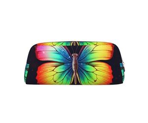 PPTHSNVB Federmäppchen, Regenbogen-Schmetterling, Federmäppchen mit Reißverschluss, großes Fassungsvermögen, Leder, tragbare Make-up-Tasche für Damen und Herren, gold, Einheitsgröße, Druck