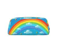 PPTHSNVB Federmäppchen, Regenbogenwolken, Regentropfen, Federmäppchen mit Reißverschluss, großes Fassungsvermögen, Leder-Bleistifttasche, tragbare Make-up-Tasche für Damen und Herren, gold