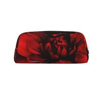PPTHSNVB Federmäppchen, rote Blume auf schwarzem Federmäppchen, mit Reißverschluss, großes Fassungsvermögen, Leder, tragbare Make-up-Tasche für Damen und Herren, silber, Einheitsgröße, Druck
