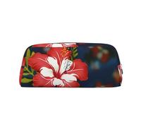 PPTHSNVB Federmäppchen, rote Blumen, Federmäppchen mit Reißverschluss, großes Fassungsvermögen, Leder, tragbare Make-up-Tasche für Damen und Herren, silber, Einheitsgröße, Druck