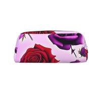 PPTHSNVB Federmäppchen, rote und violette Rosen, Federmäppchen mit Reißverschluss, großes Fassungsvermögen, Leder-Federtasche, tragbare Make-up-Tasche für Damen und Herren, silber, Einheitsgröße