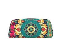 PPTHSNVB Federmäppchen, rundes Blumen-Federmäppchen, mit Reißverschluss, großes Fassungsvermögen, Leder, tragbare Make-up-Tasche für Damen und Herren, gold, Einheitsgröße, Druck