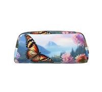 PPTHSNVB Federmäppchen Schmetterling Garten Federmäppchen mit Reißverschluss Federmäppchen Große Kapazität Leder Federmäppchen Tragbare Make-up-Tasche für Damen Herren, gold, Einheitsgröße, Druck