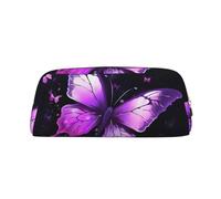 PPTHSNVB Federmäppchen Schmetterling Lila Federmäppchen mit Reißverschluss Federmäppchen Große Kapazität Leder Federmäppchen Tragbare Make-up-Tasche für Damen Herren, gold, Einheitsgröße, Druck