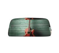 PPTHSNVB Federmäppchen, schönes Gitarren-Federmäppchen mit Reißverschluss, großes Fassungsvermögen, Leder-Bleistifttasche, tragbare Make-up-Tasche für Damen und Herren, silber, Einheitsgröße, Druck