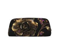 PPTHSNVB Federmäppchen, schwarz und goldfarben, mit Reißverschluss, großes Fassungsvermögen, Leder, tragbare Make-up-Tasche für Damen und Herren