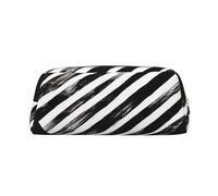 PPTHSNVB Federmäppchen, schwarz und weiß gestreiftes Herz, Federmäppchen mit Reißverschluss, großes Fassungsvermögen, Leder-Bleistifttasche, tragbare Make-up-Tasche für Damen und Herren, gold