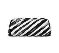 PPTHSNVB Federmäppchen, schwarz und weiß gestreiftes Herz, Federmäppchen mit Reißverschluss, großes Fassungsvermögen, Leder-Bleistifttasche, tragbare Make-up-Tasche für Damen und Herren, silber