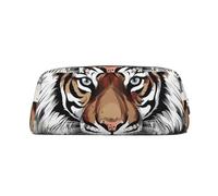 PPTHSNVB Federmäppchen, Schwarz und Weiß, Motiv: Doodle Tiger, Federmäppchen mit Reißverschluss, großes Fassungsvermögen, Leder-Bleistifttasche, tragbare Make-up-Tasche für Damen und Herren, silber