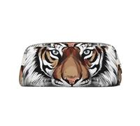 PPTHSNVB Federmäppchen, Schwarz und Weiß, Motiv: Doodle Tiger, Federmäppchen mit Reißverschluss, großes Fassungsvermögen, Leder-Bleistifttasche, tragbare Make-up-Tasche für Damen und Herren, gold
