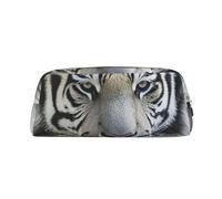 PPTHSNVB Federmäppchen, Schwarz und Weiß, Tiger-Federmäppchen mit Reißverschluss, großes Fassungsvermögen, Leder-Bleistifttasche, tragbare Make-up-Tasche für Damen und Herren, silber, Einheitsgröße