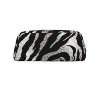 PPTHSNVB Federmäppchen, schwarz-weiß, Zebramuster, Federmäppchen mit Reißverschluss, großes Fassungsvermögen, Leder-Bleistifttasche, tragbare Make-up-Tasche für Damen und Herren, silber, Einheitsgröße
