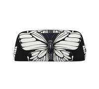 PPTHSNVB Federmäppchen, schwarz-weißes Schmetterling-Federmäppchen mit Reißverschluss, großes Fassungsvermögen, Leder-Bleistifttasche, tragbare Make-up-Tasche für Damen und Herren, silber