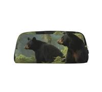 PPTHSNVB Federmäppchen, schwarze Bären, Federmäppchen mit Reißverschluss, großes Fassungsvermögen, Leder, tragbare Make-up-Tasche für Damen und Herren, silber, Einheitsgröße, Druck