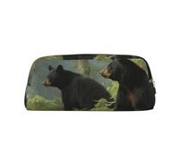 PPTHSNVB Federmäppchen, schwarze Bären, Federmäppchen mit Reißverschluss, großes Fassungsvermögen, Leder, tragbare Make-up-Tasche für Damen und Herren, gold, Einheitsgröße, Druck