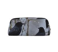 PPTHSNVB Federmäppchen, schwarze Krähenvögel, Federmäppchen mit Reißverschluss, großes Fassungsvermögen, Leder-Federmäppchen, tragbare Make-up-Tasche für Damen und Herren, gold, Einheitsgröße, Druck