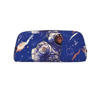 PPTHSNVB Federmäppchen, schwarzer Astronaut auf blauem Federmäppchen mit Reißverschluss, großes Fassungsvermögen, Leder-Federtasche, tragbare Make-up-Tasche für Damen und Herren, silber, Einheitsgröße