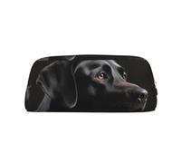 PPTHSNVB Federmäppchen, schwarzer Labrador, Federmäppchen mit Reißverschluss, großes Fassungsvermögen, Leder-Bleistifttasche, tragbare Make-up-Tasche für Damen und Herren, silber, Einheitsgröße, Druck