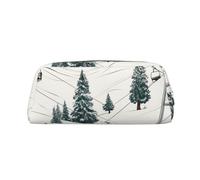 PPTHSNVB Federmäppchen Skilift mit Tannenbaum, Federmäppchen mit Reißverschluss, großes Fassungsvermögen, Leder-Bleistifttasche, tragbare Make-up-Tasche für Damen und Herren, silber, Einheitsgröße