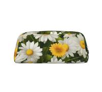 PPTHSNVB Federmäppchen, Sommer, Blume, Gänseblümchen, mit Reißverschluss, großes Fassungsvermögen, Leder-Bleistifttasche, tragbare Make-up-Tasche für Damen und Herren, silber, Einheitsgröße, Druck