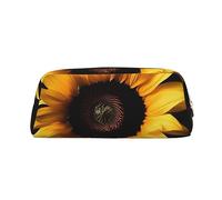PPTHSNVB Federmäppchen Sonnenblume auf schwarzem Hintergrund, Federmäppchen mit Reißverschluss, großes Fassungsvermögen, Leder-Federtasche, tragbare Make-up-Tasche für Damen und Herren, gold