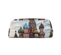 PPTHSNVB Federmäppchen St. Basilikum Kathedrale rot in Moskau Federmäppchen mit Reißverschluss Federmäppchen Große Kapazität Leder Bleistifttasche Tragbare Make-up-Tasche für Damen Herren, silber