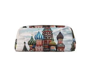 PPTHSNVB Federmäppchen St. Basilikum Kathedrale rot in Moskau Federmäppchen mit Reißverschluss Federmäppchen Große Kapazität Leder Bleistifttasche Tragbare Make-up-Tasche für Damen Herren, gold