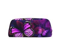 PPTHSNVB Federmäppchen, violett, Schmetterlinge, Federmäppchen mit Reißverschluss, großes Fassungsvermögen, Leder, tragbare Make-up-Tasche für Damen und Herren, silber, Einheitsgröße, Druck