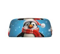 PPTHSNVB Federmäppchen Weihnachten Lustiges Pinguin Federmäppchen mit Reißverschluss Federmäppchen Große Kapazität Leder Federmäppchen Tragbare Make-up-Tasche für Damen Herren, gold, Einheitsgröße