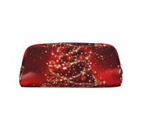PPTHSNVB Federmäppchen Weihnachtsbaum, rotes Federmäppchen mit Reißverschluss, großes Fassungsvermögen, Leder, tragbare Make-up-Tasche für Damen und Herren, silber, Einheitsgröße, Druck