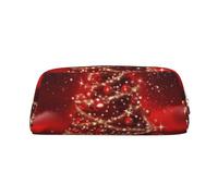 PPTHSNVB Federmäppchen Weihnachtsbaum, rotes Federmäppchen mit Reißverschluss, großes Fassungsvermögen, Leder, tragbare Make-up-Tasche für Damen und Herren, gold, Einheitsgröße, Druck