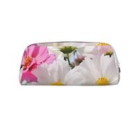PPTHSNVB Federmäppchen, weiße Blumen, Federmäppchen mit Reißverschluss, großes Fassungsvermögen, Leder, tragbare Make-up-Tasche für Damen und Herren, silber, Einheitsgröße, Druck