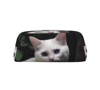 PPTHSNVB Federmäppchen, weiße Katze, Federmäppchen mit Reißverschluss, großes Fassungsvermögen, Leder, tragbare Make-up-Tasche für Damen und Herren, gold, Einheitsgröße, Druck