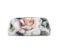 PPTHSNVB Federmäppchen, weißes Aquarell-Blumenmuster, mit Reißverschluss, großes Fassungsvermögen, Leder-Federmäppchen, tragbare Make-up-Tasche für Damen und Herren, gold, Einheitsgröße, Druck