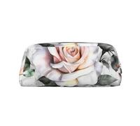PPTHSNVB Federmäppchen, weißes Aquarell-Blumenmuster, mit Reißverschluss, großes Fassungsvermögen, Leder-Federmäppchen, tragbare Make-up-Tasche für Damen und Herren, silber, Einheitsgröße, Druck