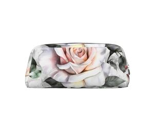 PPTHSNVB Federmäppchen, weißes Aquarell-Blumenmuster, mit Reißverschluss, großes Fassungsvermögen, Leder-Federmäppchen, tragbare Make-up-Tasche für Damen und Herren, silber, Einheitsgröße, Druck