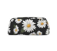 PPTHSNVB Federmäppchen, weißes Gänseblümchen, Federmäppchen mit Reißverschluss, großes Fassungsvermögen, Leder, tragbare Make-up-Tasche für Damen und Herren, gold, Einheitsgröße, Druck