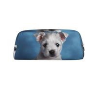 PPTHSNVB Federmäppchen Welpe blaue Rose Federmäppchen mit Reißverschluss Federmäppchen große Kapazität Leder Federmäppchen Tragbare Make-up-Tasche für Damen und Herren, silber, Einheitsgröße, Druck