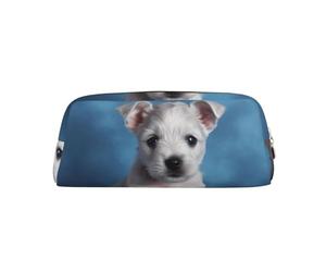 PPTHSNVB Federmäppchen Welpe blaue Rose Federmäppchen mit Reißverschluss Federmäppchen große Kapazität Leder Federmäppchen Tragbare Make-up-Tasche für Damen und Herren, gold, Einheitsgröße, Druck