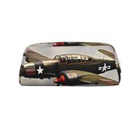 PPTHSNVB Federmäppchen Weltkrieg Flugzeug Federmäppchen mit Reißverschluss, großes Fassungsvermögen, Leder-Bleistifttasche, tragbare Make-up-Tasche für Damen und Herren, gold, Einheitsgröße, Druck