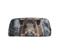 PPTHSNVB Federmäppchen Wildschwein-Federmäppchen mit Reißverschluss, großes Fassungsvermögen, Leder, tragbare Make-up-Tasche für Damen und Herren, silber, Einheitsgröße, Druck